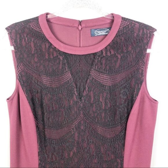 MAGASCHONI | Lace Panel Shift Dress Burgundy Black Women’s Size 10 - Picture 5 of 9
